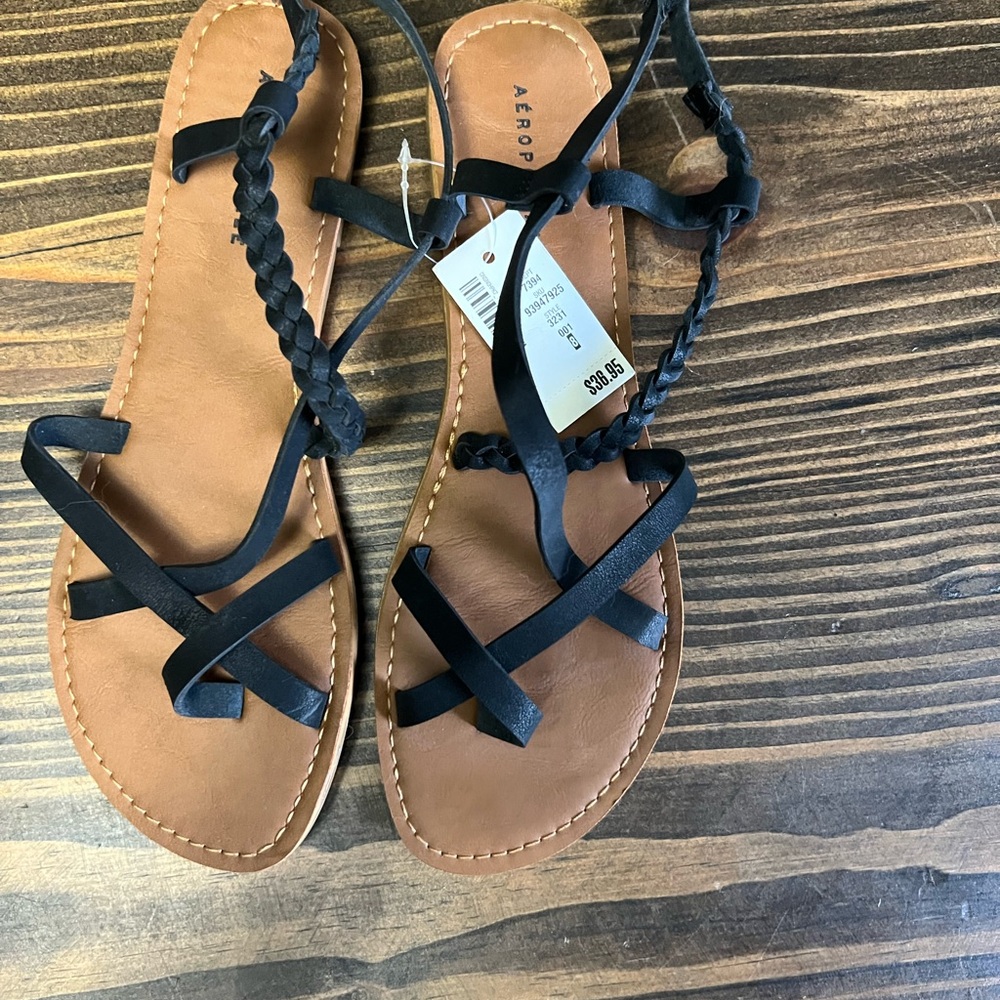 Aeropostale Black Sandals- Size 8 NWT